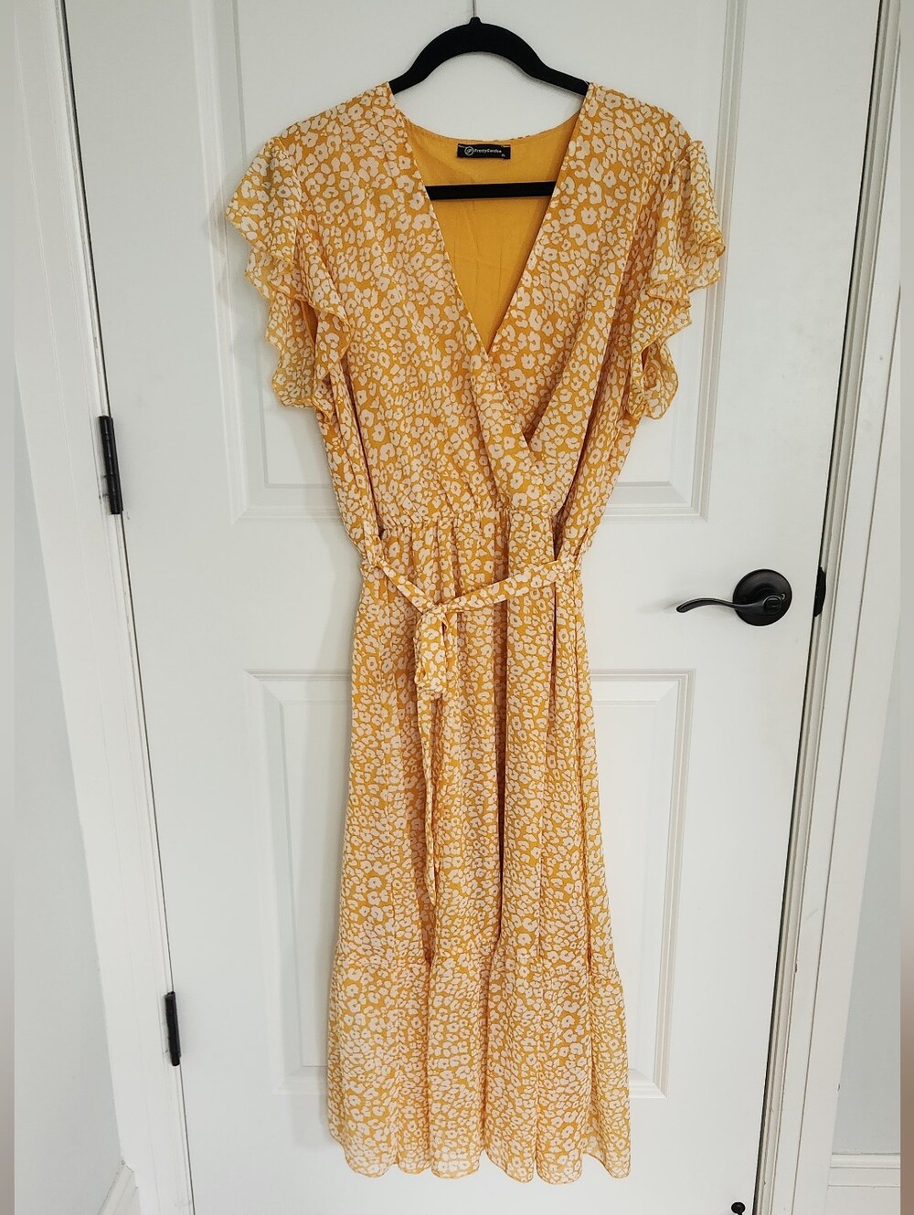 Sunlit Yellow Floral Wrap Maxi Dress with Tie Waist
